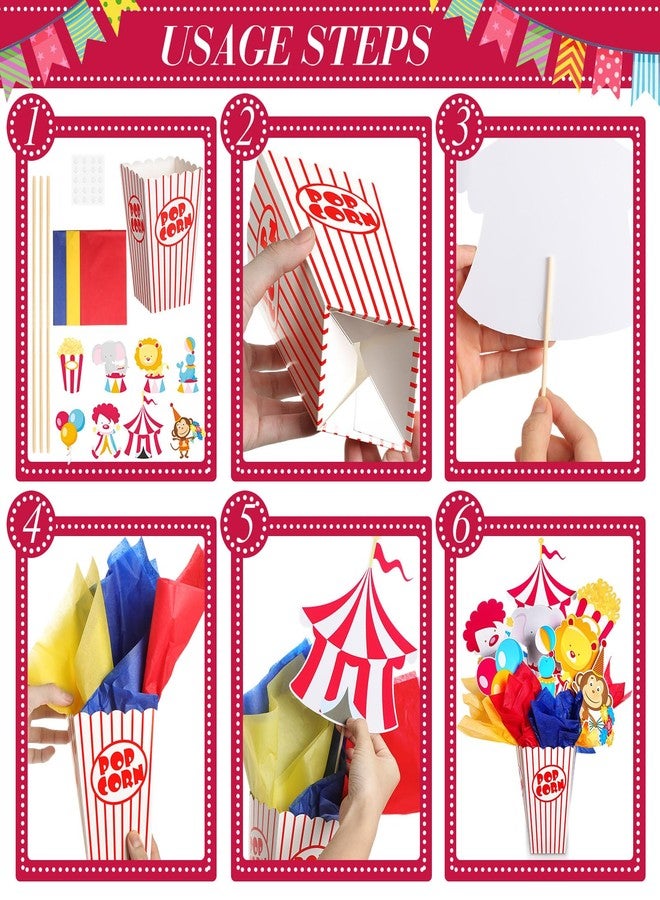 Weekgrat 6 Sets Circus Carnival Party Centerpieces Decorations Circus Theme Table Toppers with Popcorn Box Circus Carnival Cutouts and Sticks for Carnival Party Birthday Decor Supplies - Image 3